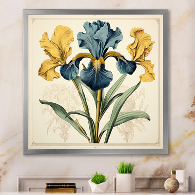 Illustration rétro d'iris bleus jaunes sur toile