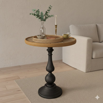 Wooden Retro-Style Side Tables, French Country Decor End Table, Contemporary Circular Pedestal Tea Table For Living Spaces, Homes, Restaurants, And Guest Houses.