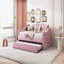 Lit de jour simple rembourré capitonné avec couchette, canapé-lit en velours avec ports USB et ports de charge de type C, aucun sommier nécessaire, rose-1537259020