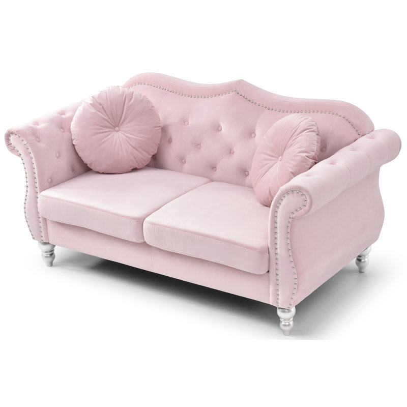 Clouser 67'' Velvet Round Arms CAL117 Compliant Loveseat, Pink