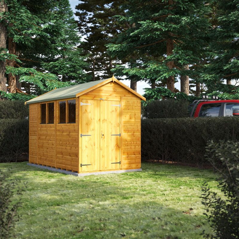 Powersheds 10 x 8ft Timber Tongue & Groove Apex Garden Shed, Double Doors