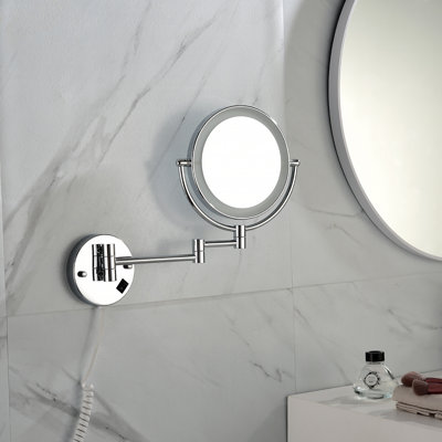 Miroir de maquillage mural grossissant à double face à DEL 8 pouces à extension chromée 12 pouces avec grossissement 1 / 3X