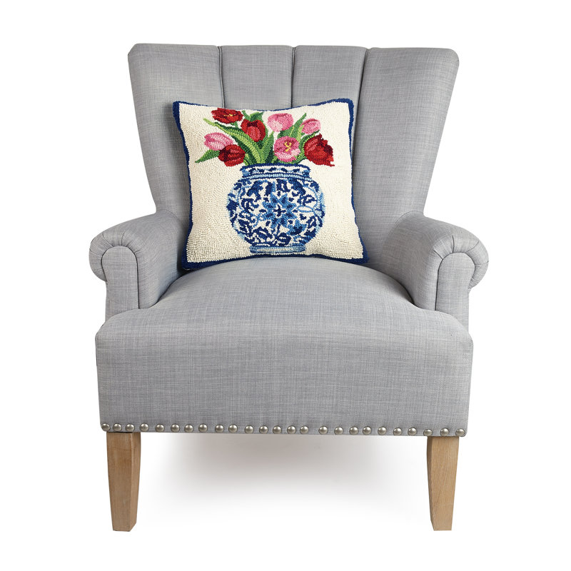 Chinoiserie Vase Tulips Wool Hook Pillow