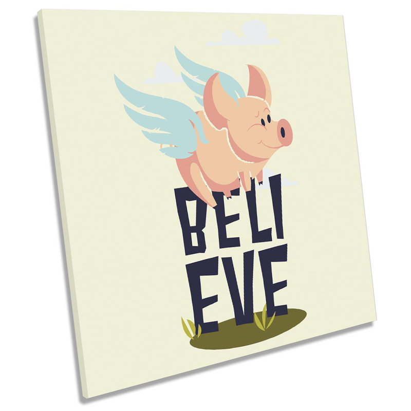 Believe Flying Pig - Wrapped Canvas Print, 60cm H x 60cm W x 2cm D