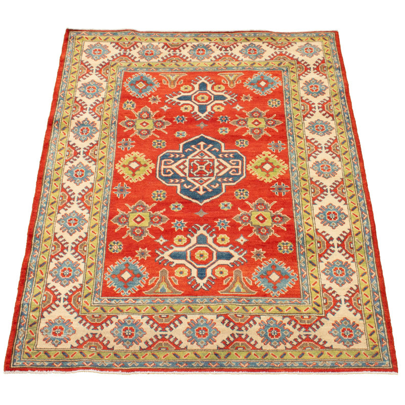 Tapis unique en laine noué à la main de style uzbek Gazni des années 2010 de 5 pi 1 po x 6 pi 10 po cuivre foncé Quartterio