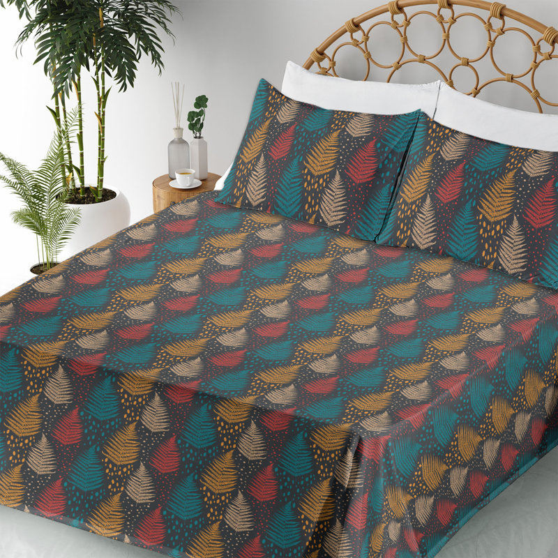 Ambesonne Trees Sheet Set Winter Forest Pattern Dots Charcoal Grey and Multicolor, Calking Sheet Set aith 2 Pillowcases
