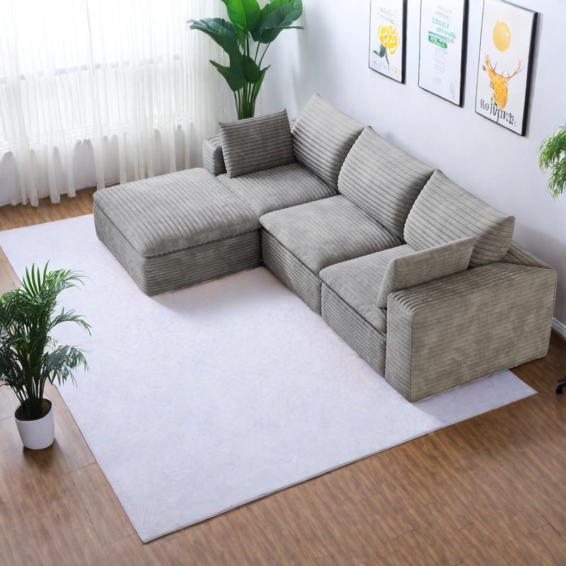 Canapés en nuage à compression, canapé modulaire en velours côtelé de 102 pouces pour une maison moderne