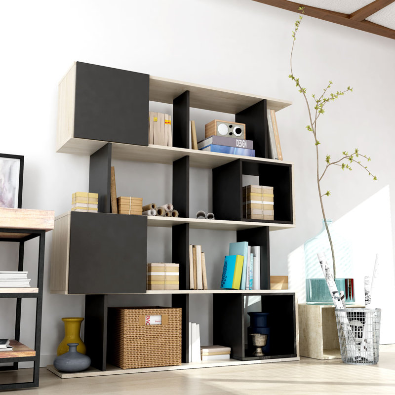Black and Beige Geometric Manufactured Wood Bookcase