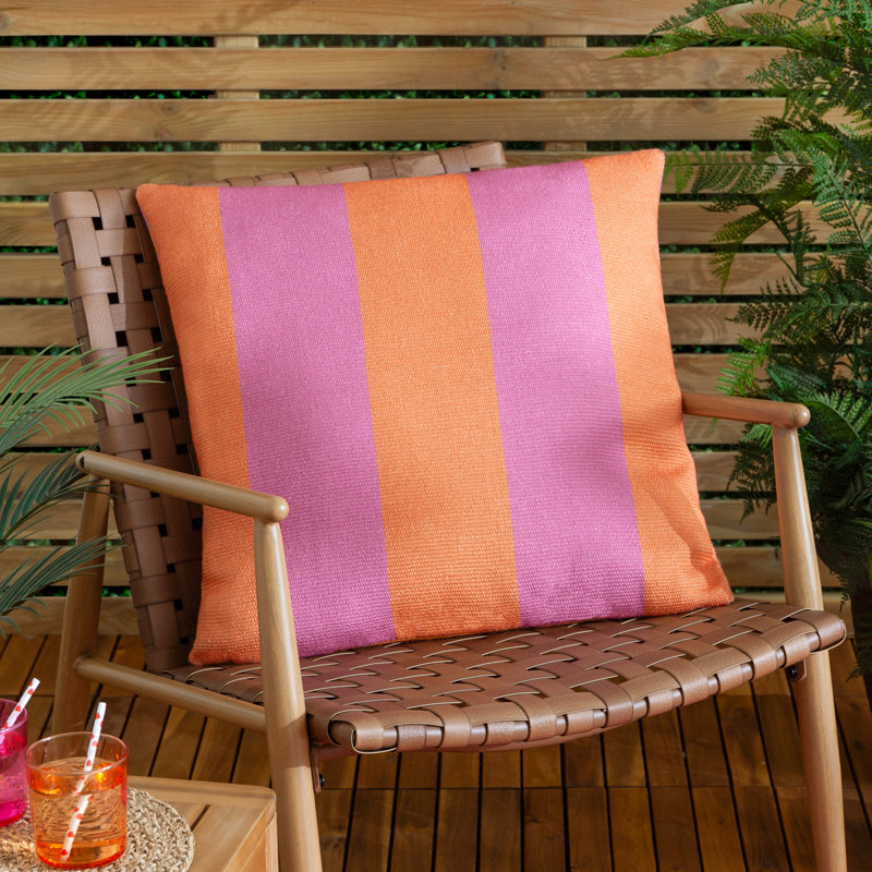 Deck Stripe Indoor / Outdoor Striped Square Throw, Orange/Pink, Pillow Cover Only - No Insert