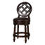 Tabouret de bar 26 po en bois au niveau du comptoir, pivotant à haut dossier, siège rond avec éléments décoratifs, retour à 180 degrés, pieds tournés, noyer riche, similicuir brun foncé, repose-pieds, facile