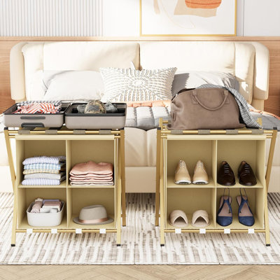 Ensemble de 2 porte-bagages avec rangement, valises pliantes pour chambre d'amis, pouvant supporter jusqu'à 120 lb