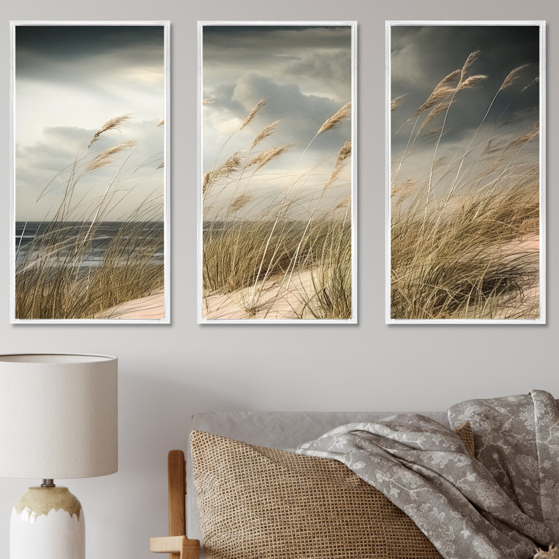 Ensemble de salon Coastal Beach Grass Tranquility - Beach Wall Art, H 28 po x l 36 po x P 1 po, Cadre flottant blanc