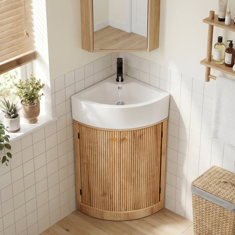 Meuble-lavabo de coin simple avec comptoir, Beige