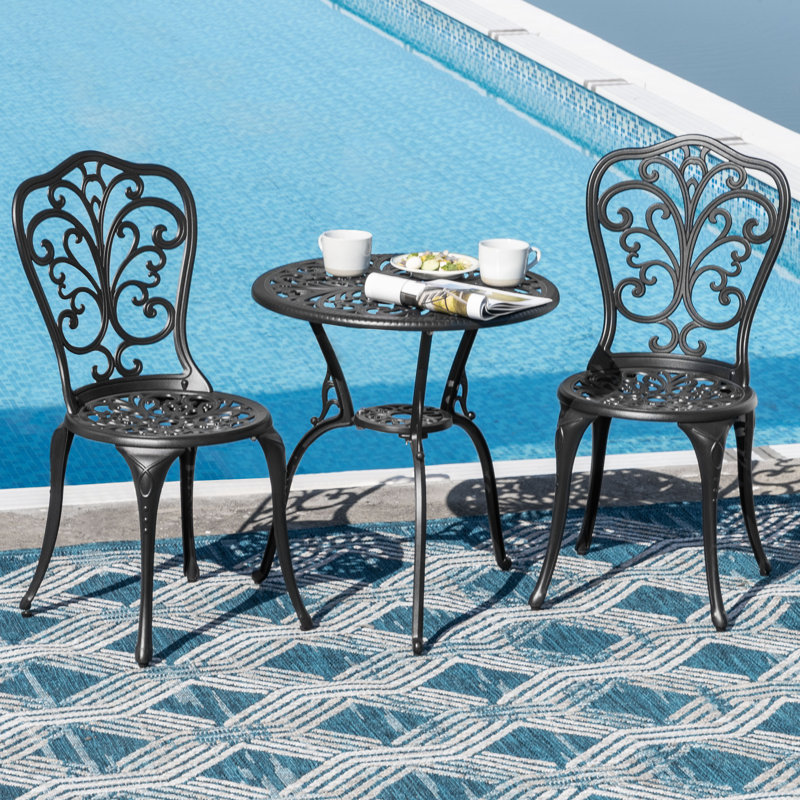 Hopwood Outdoor 3-Piece Cast Aluminum Patio Set with 1.77" Umbrella Hole