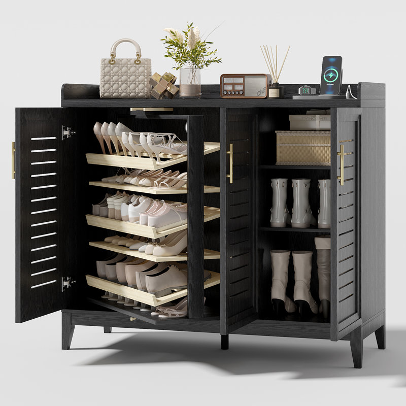 Armoire à chaussures à 5 niveaux de 47,3 po avec étagère à chaussures rotative à 360 ° et capteur de lumière humaine, armoire à chaussures autoportante avec tablettes réglables