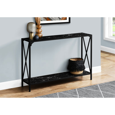 Console 2 pièces avec plateau et étagère inférieure noirs, aspect marbre, structure métallique, idéale pour l'entrée, le salon ou la chambre.
