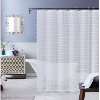 Rideau de douche imperméable en lin - Coton lavé à la machine à motif floral 3D, Rideau de salle de bain durable, blanc - Parfait pour toute salle de bain