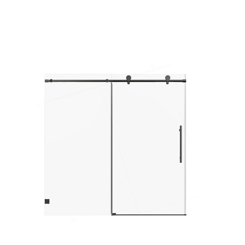 Portes de douche coulissantes simples sans cadre à fermeture en douceur de 56 à 60 po x H 60 po, porte de douche coulissante pour salle de bain, porte en verre trempé épais de 5/16 po (8 mm), noir mat