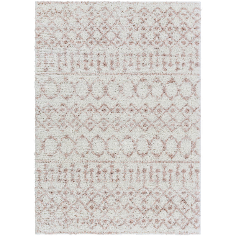 Modern Shaggy Area Cream/Pink, Rectangle 200 x 275cm