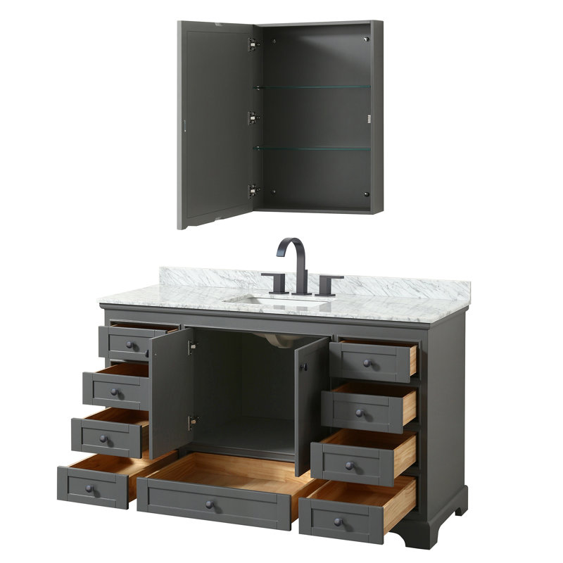 Ensemble de meuble-lavabo de salle de bain simple avec miroir 60 po Deborah, Gris foncé, Noir mat