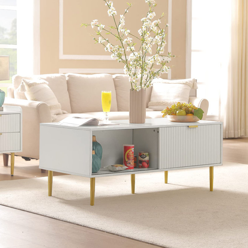Nabeeha Single Coffee Table, White, Gold