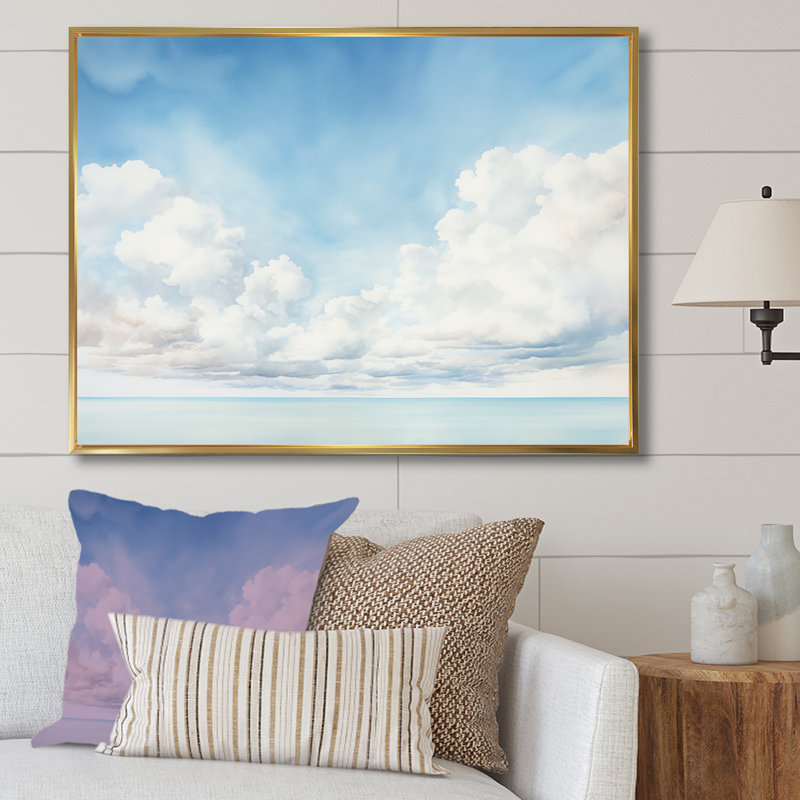 «White Clouds Scenery Minimalisme I» sur toile, H 12 po x l 20 po x P 1 po, Cadre flottant doré