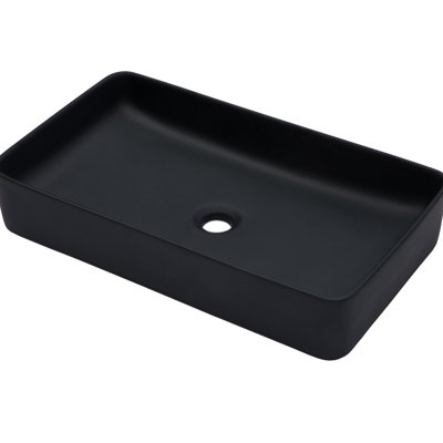 Modern Rectangular Black Vessel Ceramic Bathroom Sink 24"X13.5", Easy To Clean, Low Maintenance, Indoor And Outdoor Use, Countertop Setup Smooth Polished, Mount