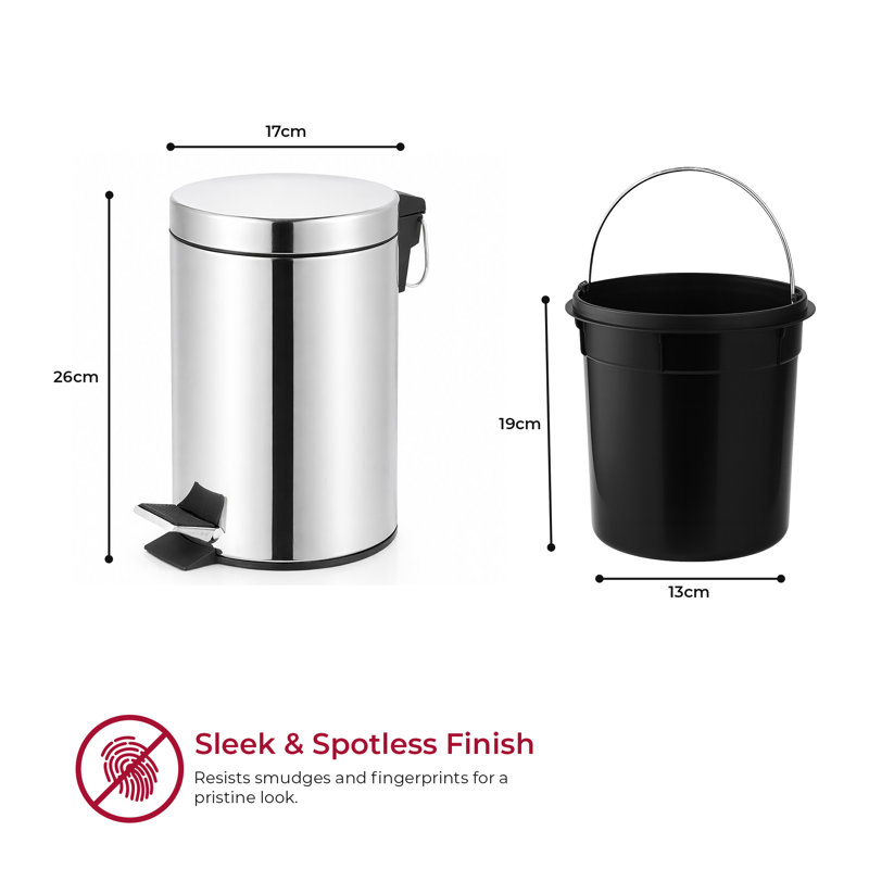Crenshaw Metal Step On Kitchen Trash Can, Silver