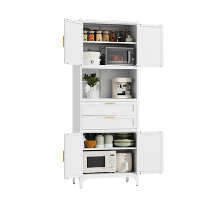  75" H Tall Metal Storage Cabinet,large Kitchen Pantry Cabinet With 2 Drawers And 4 Metal Doors,for Living Room, Dining Room And Office, Black