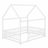 House-Shaped Wooden Floor Bed with Roof & Safety Guardrails-549120452