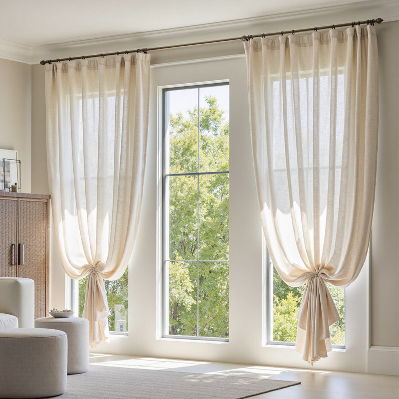 Linen Blend Extra Wide Curtain for Living Room, Rustic Farmhouse Light Filtering Room Divider, Single Panel for Bedroom Windows