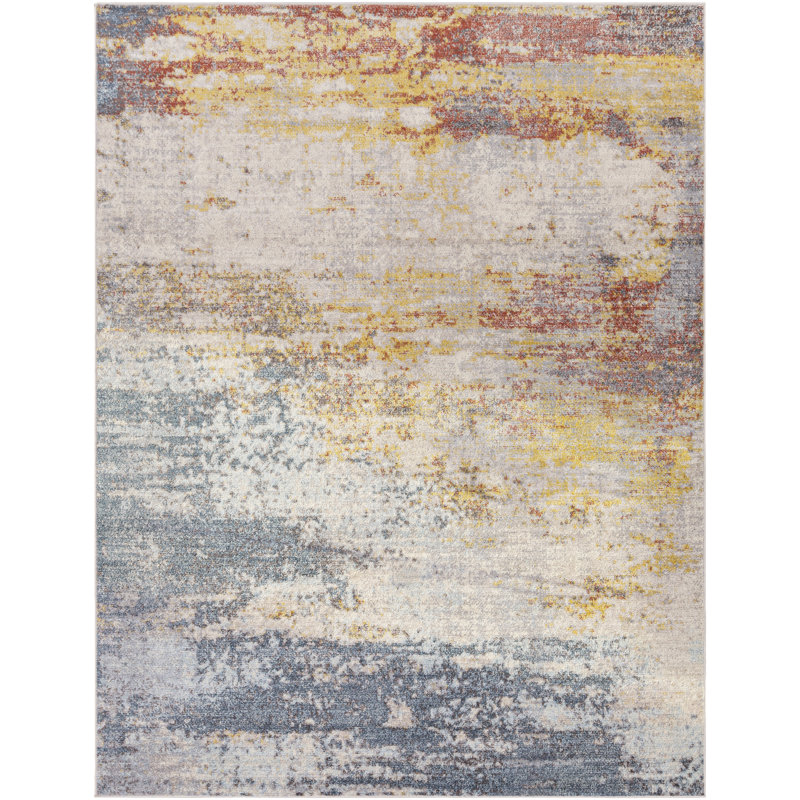 Tapis bleu sarcelle / bleu ciel Kohut, Rectangle 8 pi 10 po x 12 pi