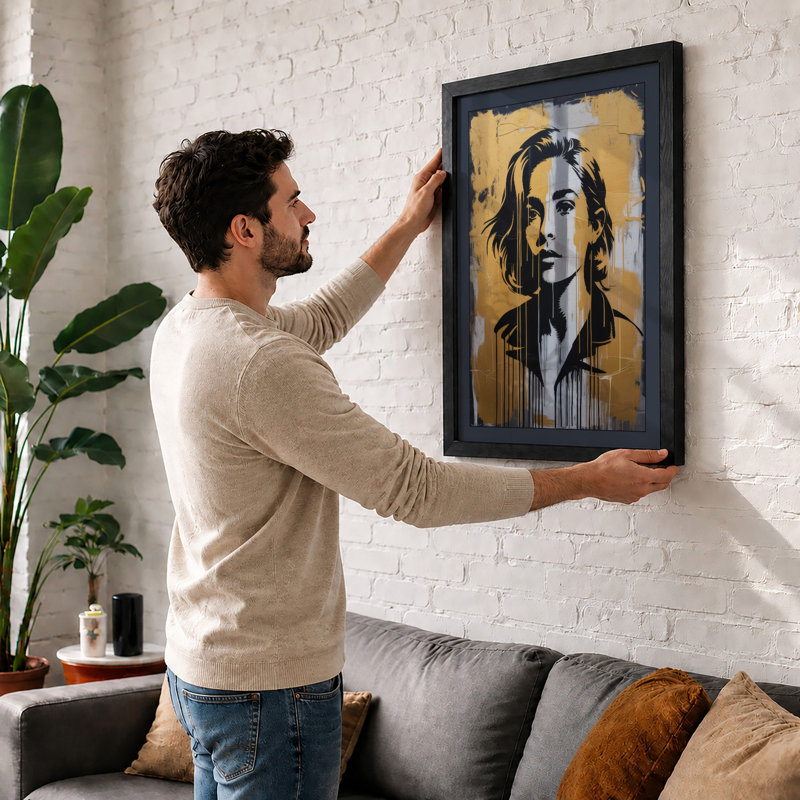 Inked Portrait Street Art - Framed Print, A3 - 42.0 x 29.7 cm, White