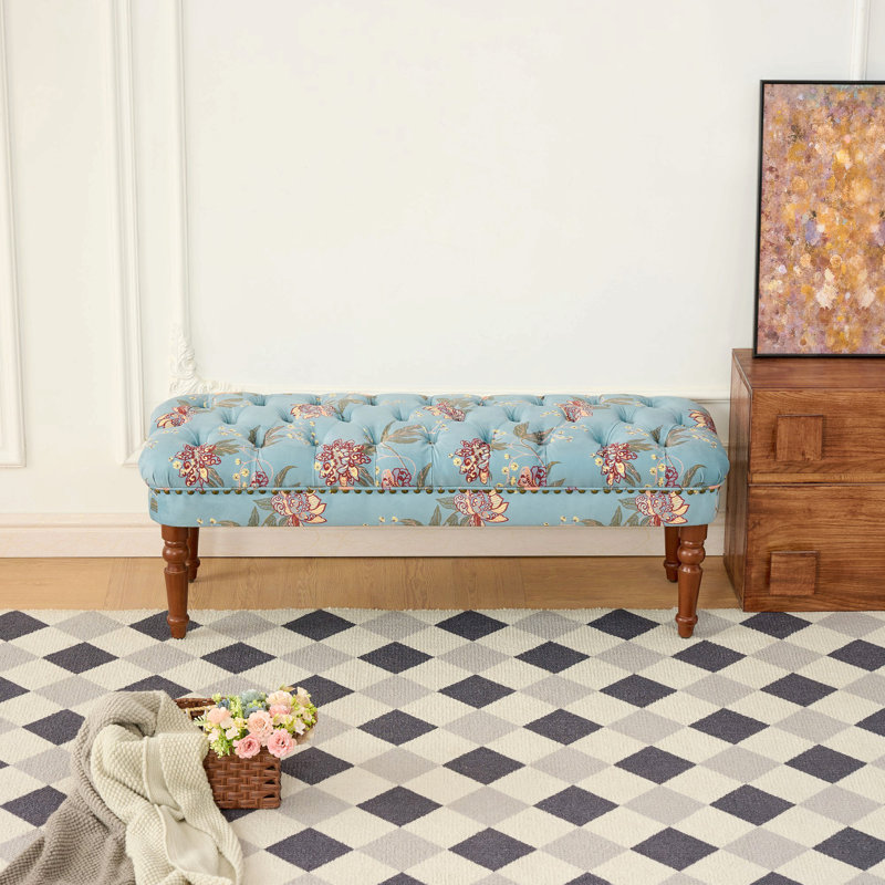 Banc capitonné de style européen avec pieds en bois tourné, repose-pieds rembourré américain pour chambre à coucher et espace de vie principal