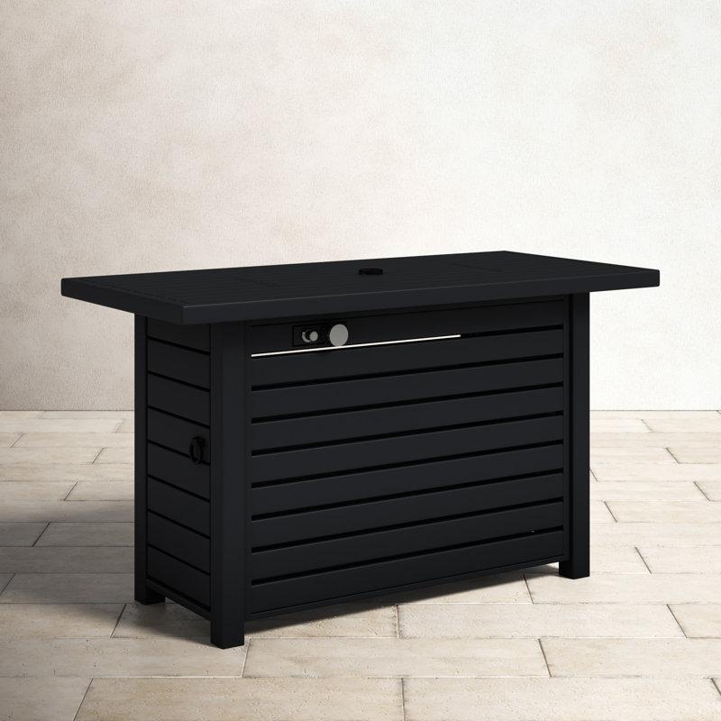 Casselton Rectangle Steel Propane Smokeless Fire Pit Table with Hidden Fuel Tank, Black, 25" H x 42" W x 20" D