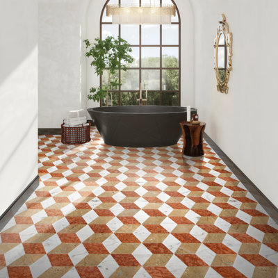  Carreau de marbre hexagonal Waterjet pour mur et plancher, mosaïque de pierre naturelle polie, boîte de 12 pièces, blanc, or, rouge