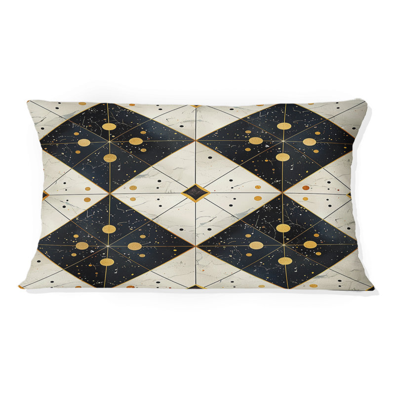 Coussin lombaire doré à carreaux noirs III