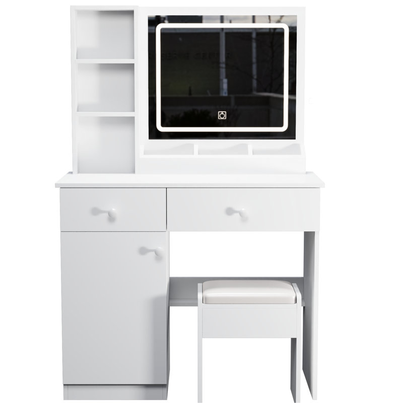 Meuble-lavabo blanc avec miroir et lumières - table d'apparence élégante 2 tiroirs