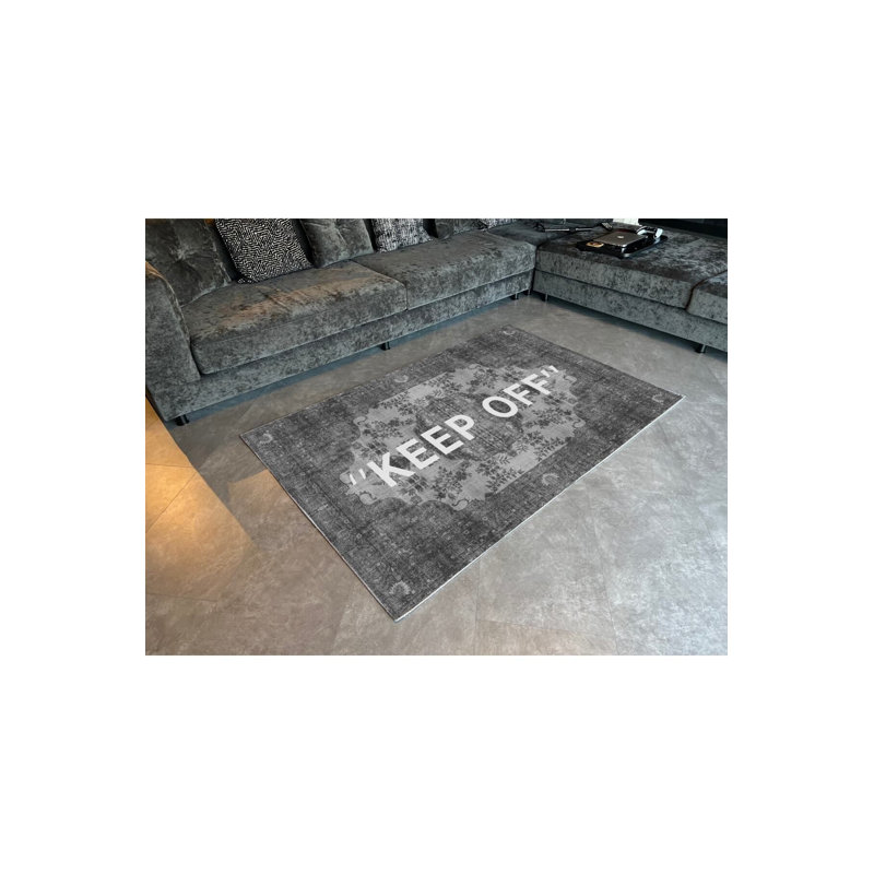 Tapis noir lavable à la machine Keep Off Text, Sous-tapis rectangulaire de 3 pi 3 po x 4 pi 11 po