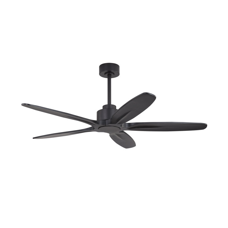  54 po Ventilateur de plafond à 5 pales en bois massif avec télécommande, moteur à courant continu réversible, noir, Noir