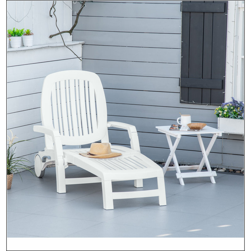 Chaise longue sur roulettes avec boîte de rangement Outsunny