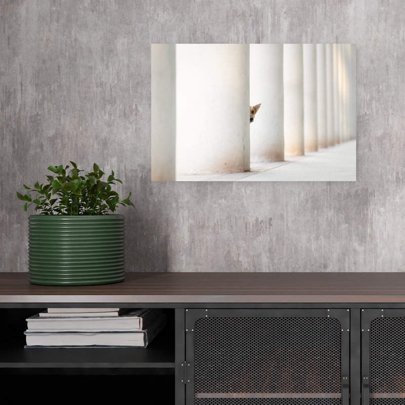 Peeking Puppy Elegant Minimalist Modern Dog Architecture Portrait Wall Art Print, 30.48cm H x 45.72cm W