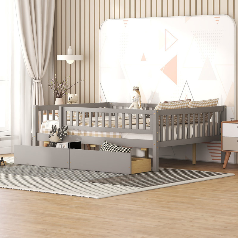 Daybed Wood Bed With Two Drawers, Full, Gray