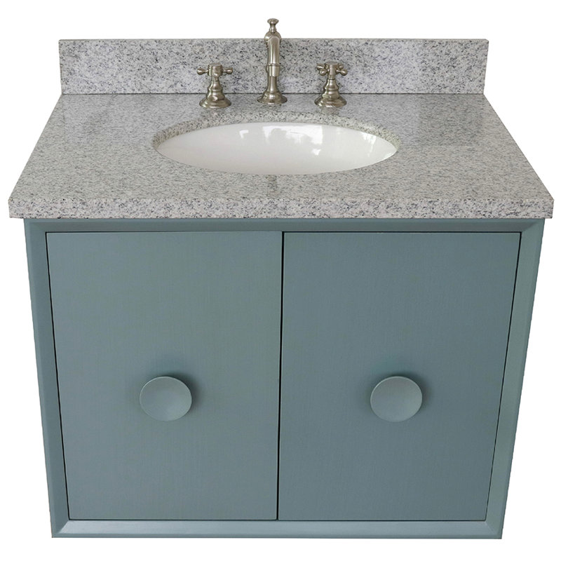 Ensemble de meuble-lavabo mural simple 31 po Crumley, Bleu turquoise / granit gris