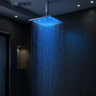 Pomme de douche à pluie carrée à DEL de 12 po Juno - Finition laiton chromé avec lumières à changement de couleur