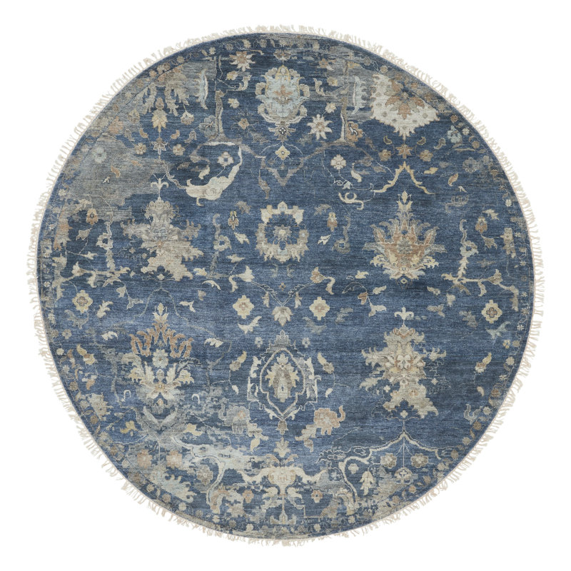 Debarghya Hand Knotted Wool Area Rug in Blue, Round 8'