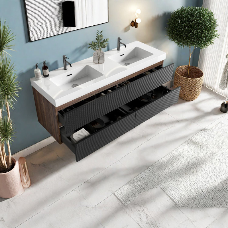 Meuble-lavabo moderne et spacieux avec design en bois et lavabo haut de gamme pour salle de bain