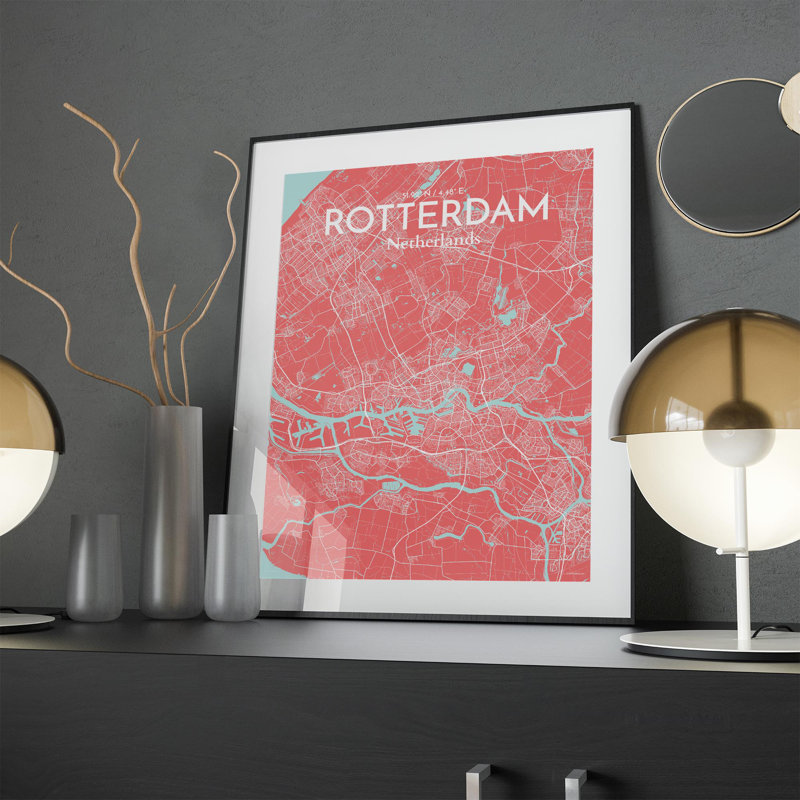 «Rotterdam City Map», impression, H 24 po x l 18 po, Rose / bleu bébé