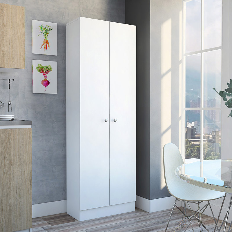 Armoire garde-manger multi-rangement, cinq tablettes, armoire double porte, Blanc