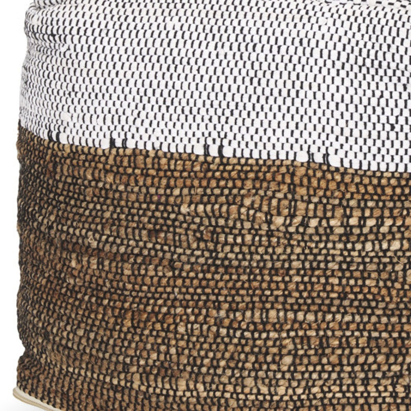 Repose-pieds cubique 16 "blanc et noir en coton et jute